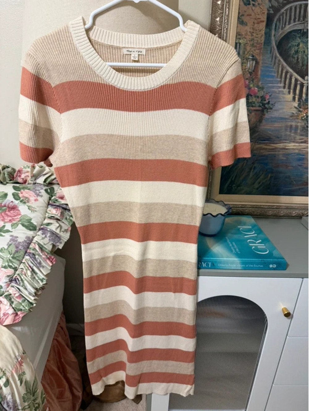 Tea N Rose Cozy Striped Knit Sweater Dress Fall Modest Cottagecore